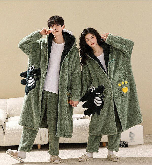 D.IIZOO ペア パジャマ 冬 レディース メンズ 長袖 ルームウェア カップル パジャマ ペアルック お揃い 厚手 もこもこ 上下セット 前開き 部屋着 結婚祝い プレゼント 誕生日お祝い クリスマス (ブラック、 XL)