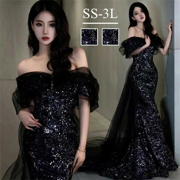 ドレス 大人 ピアノ 発表会 ロングドレス マーメイドライン 演奏会 結婚式 母親 ピアノ発表会 黒 袖付き ワンピース 半袖 演奏会ドレス 演奏会用ドレス パーティードレス イブニングドレス ロング丈 大きいサイズ 小さいサイズ フォーマル