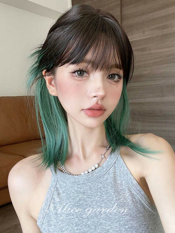 ウィッグ かつら　かわいい 女性 普段 使い ロリータ lolitaファッションwig 自然 医療用ウィッグ 黒 緑 小顔効果 レディース女性 コスプレ前髪自然 医療用 フリーサイズ
