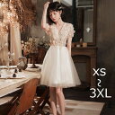 ショートドレス ドレス 大人 ピアノ 発表会 袖付き 可愛い Vネック 膝丈 成人式ドレス 二次会 フォーマル 披露宴 ワンピース Aライン パーティードレス ...