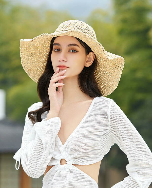 グレースショップの帽子 レディース つば広 麦わら帽子 ハット 春夏 UVカット 紫外線対策 日よけ おしゃれ 通気性 日常 アウトドア 旅行 海 ビーチ ギフト プレゼント dr119t2t2d7｜アングル3