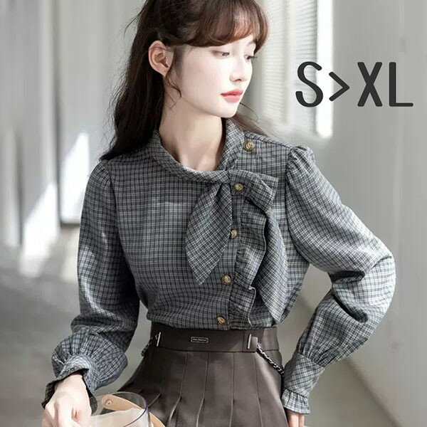 シャツブラウス長袖チェック柄通勤日...