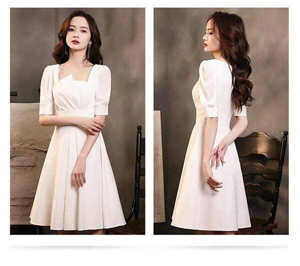 ミニ丈 ドレス 白 ショートドレス 袖あり 大きいサイズ 小さいサイズ Aライン カクテルドレス 半袖 ひざ上丈 パーティードレス 結婚式 母親 ドレス ピアノ 発表会 演奏会 披露宴 謝恩会 春 夏 20代 30代 40代 ホワイト S 2XL da135x1x1jc