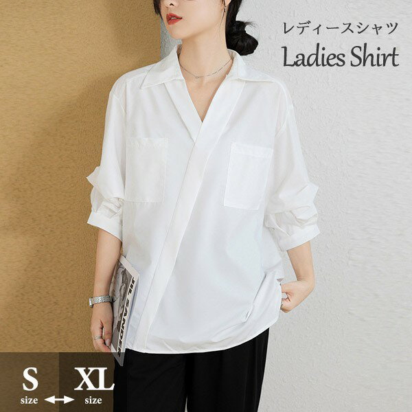 ブラウス レディース シャツ トップス vネック 7分袖あり 袖付き バフスリーブ 透け感 肌見せ 落ち感 タレ感 ストンと落ちる フェミニン セクシー サマー 白 韓国風 シースルー かわいい 夏 涼しい オフホワイト dk148x1x1jc