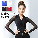 レオタード 単品 社交ダンス レッスンウェア レディース Vネック 長袖 シャツ ダンス トップス 女性 ラテン チャチャチャ ルンバ サンバ ダンスウェア 練...