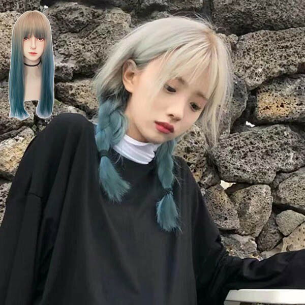 ウィッグ フルウィッグ ロング ストレート ロングウィッグ ぱっつん前髪 ロリータ 前髪あり グラデーショ ハロウィン 原宿風 韓国風 かつら コスプレ 可愛い コスチューム 仮装 大人用 普段使い 文化祭 イベント 学園祭 演劇 舞台 学芸会 dp093x1x1jc