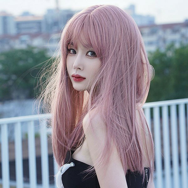 ウィッグ フルウィッグ ストレート ロング レディース ハロウィン ふんわり前髪 切りっぱなし ぱっつん 前髪あり ナチュラル 原宿風 かつら ぱっつん前髪 コスプレ 可愛い 耐熱ウィッグ コスチューム 仮装 大人用 普段使い 文化祭 イベント 学園祭 女装 発表会 学芸会