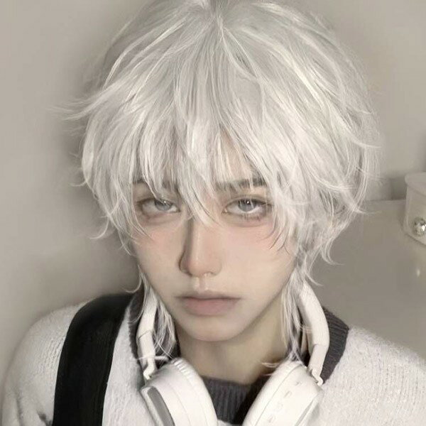 ウィッグ メンズ 短髪 ホワイト シルバー ハロウィン コスプレ 仮装 かつら 自然 フルウィッグ  ...