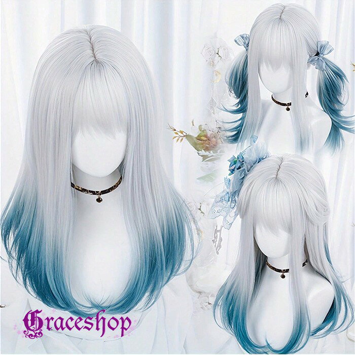 ショップトップ > カテゴリトップ > ファッション雑貨 > ウィッグ セット内容&nbsp;✽.*꙳ フルウイッグ/ヘアネット【※こちらの商品は、個人差等ございますので、商品ご到着後、お客様ご自身より手くしやカット等多少の調節が必要な場合もございます。】「記載のないアクセサリー、小物等は付属しません」 素材&nbsp;✽.*꙳ 耐熱ファイバー カラー&nbsp;✽.*꙳ ブルーxグレー サイズ (cm)&nbsp;✽.*꙳ フリーサイズ※表記寸法と実寸値の多少の誤差はご容赦ください。 よくある質問&nbsp;✽.*꙳ Q1. ツインテールのアレンジはできますか？▸ はい。ツインテールにも対応したデザインのため、イベントや推し活などさまざまなヘアアレンジをお楽しみいただけます。by GraceshopQ2. コスプレ以外でも使いやすいデザインですか？▸ はい。個性的なホワイト・シルバー・ブルーのグラデーションが魅力で、コスプレはもちろんファッションや撮影にもおすすめです。by GraceshopQ3. 顔まわりをすっきり見せることはできますか？▸ はい。前髪付きのロングストレートデザインで、顔まわりを自然にカバーし、小顔見えを演出します。by Graceshop模倣品・コピー商品を扱うお店が増えています。ご注文のショップ名と、画像や商品説明にあるショップ名が同一かご確認の上ご注文ください。 送料&nbsp;✽.*꙳ ★1点 880円(北海道・九州・沖縄・離島除く)商品を複数ご注文の場合の送料は、下記の表を参照してください。 ※SALE品など、他商品との同梱発送不可の商品と合わせてご購入の場合、送料の計算が異なりますのでご注意ください。 注意事項&nbsp;✽.*꙳ ●ページの閲覧環境によって、掲載写真と実際の商品の色合いが異なる場合があります。 ●モデルに小物を使う場合がございますが、商品に含まれませんので、セット内容をご確認ください。 ●製造過程・出荷過程の間に出来た細かなキズ・折りジワ・ヨゴレなどある場合がございます。細かい部分まで気になさる方は、ご購入をご遠慮ください。 ●商品の仕様は、製造元の都合により予告なく変更や突然の欠品等で商品手配の遅れや手配ができない場合がございます。 ●お届けした商品に不備がございましたら、お届け後5日以内にご連絡ください。早急に対応させていただきます。なお期日を過ぎた場合はお受け致しかねます。 ●土日祝祭日のご注文およびお問い合わせへの弊社からのご連絡は、翌営業日となります。 ●海外製品のため、詳細タグなし。 ●配送の関係上、ラッピング対応は受け付けておりません。 &nbsp;&nbsp;会社・学校・団体でご購入のお客様 発送の際、ご担当者様のお名前（フルネーム）が必要となります。 登録情報のお名前を、会社名や団体名のみでご登録されている場合、ご登録名をご担当者様のお名前にご変更していただくか、【備考欄】にフルネームでご記入願います。 【納品書や領収書につきまして】 当店では個人情報保護及び環境保全の為ペーパーレス化に取り組んでおりますので、お届けのお荷物に納品書（お買上明細書）は同封しておりません。ご了承くださいませ。 ご希望の場合、ご注文時【備考欄】にご記入願います。PDFファイルをメールにて添付いたします。 &nbsp;&nbsp;返品・交換・キャンセルについて サイズ間違い・イメージ違いなど、お客様都合によるキャンセルやご交換は原則として承っておりません。返品ルールに関しましては、リンク先ページをご覧の上、お気軽にお問い合わせください。 SIMILAR COLOR ブルー 青xグレー 灰色