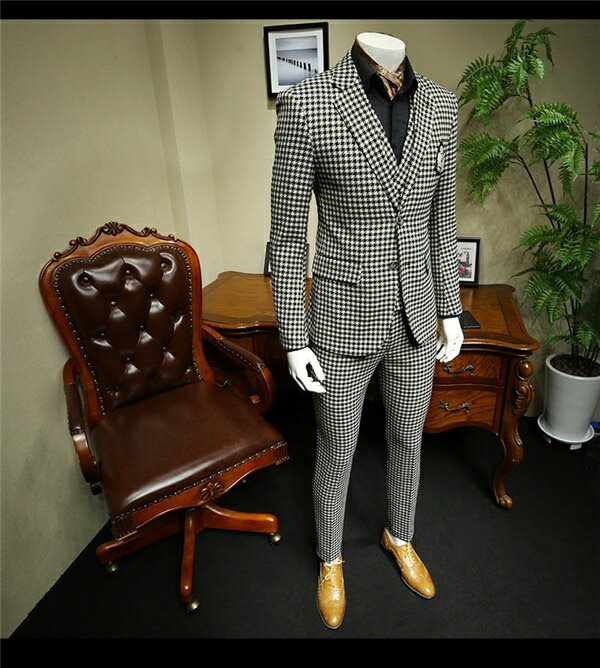スリーピース セレモニースーツ メンズ セットアップ ネイビー モノトーン 千鳥格子 細身 紳士服 結婚式 冠婚 厚め 秋 冬 3点セットスーツeg015x1x1c7/代引不可