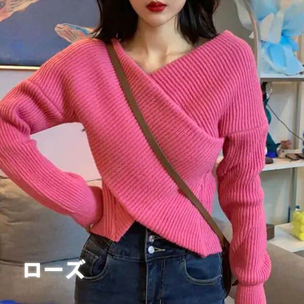 Vネックセーター レディース ニットセーター オフショルダー オフショルニット 春...