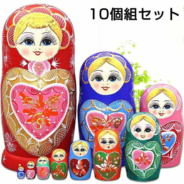 マトリョーシカ ロシア 人形 民芸品 土産物 手作り人形 手描き オブジェ 10個組22cm インテリア雑貨 洋風 ギフト プレゼント 北欧雑貨 伝統工芸 おも...
