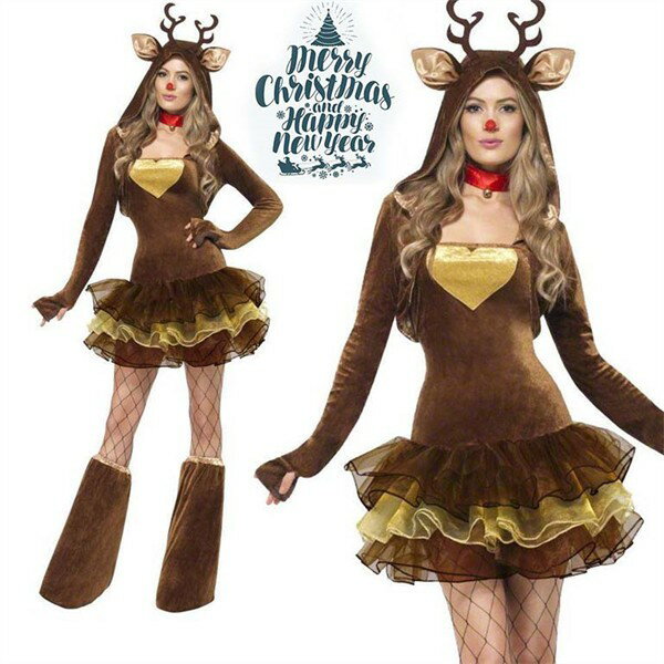 クリスマス衣装 トナカイ ワンピース サンゴフリース ヘラジカ 着ぐるみ かわいいフード付 披露会 レデ..