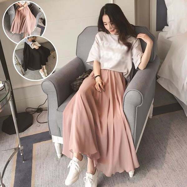 プリーツスカートシフォン大きいサイ...