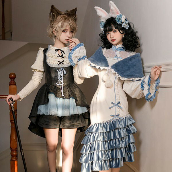 栀】LO180 復古 かわいい 中華風 オリジナル ロリータ ワンピース 