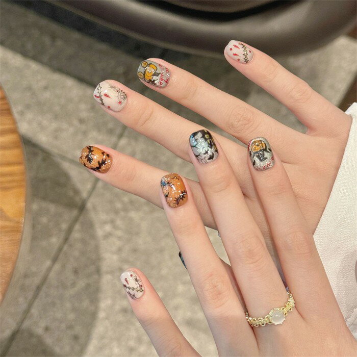 ハロウィン ネイルチップ ゴースト 蜘蛛の巣 星月 魔女帽子 血糊 傷口 カボチャ デザイン 付け爪 ジェル風 ネイルアート ホラー 個性派 コスプレ 仮装 パーティー レディース 接着テープ付き 繰り返し使える ja127z7z7lc