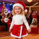 クリスマス 衣装 女の子 ベビー キッズ サンタコス 3点セット 長袖 トップス スカート サンタ帽 子供服 可愛い 赤 高ネック 冬用 70cm 80cm 9...