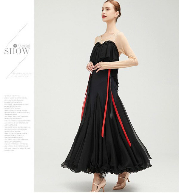 社交ダンス ドレス スタンダード 社交ダンス衣装 ワンピース 広がる裾 ワンピース スタンダード レッスン着 発表会 競技着 練習着 演出用 スタンダード ワルツ専用ドレス ロング丈 オールシーズン be121zbzbjc