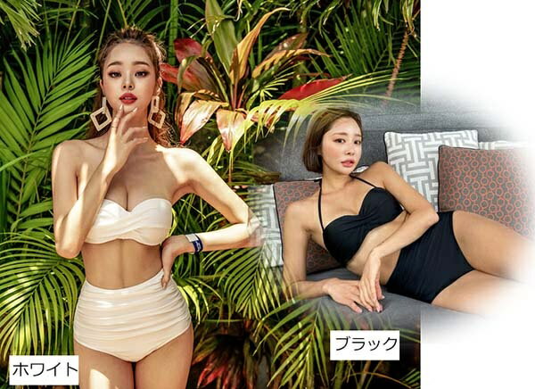水着 レディース ビキニ シンプル ホルターネック バンドゥビキニ 無地 体型カバー セパレート ハイウエスト セクシー ブラック 温泉 プール 海 リゾート かわいい 韓国風 大人 db001zezejc