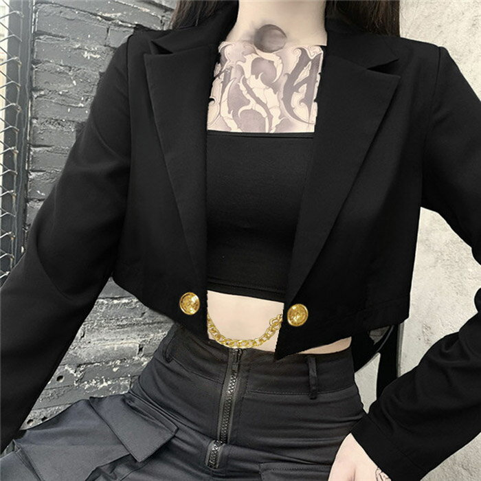 テーラードジャケット レディース コート へそ出し ショートブレザー 肌見せ トップス 春 夏 秋 カジュアル 短丈 ハイウエスト 長袖 スーツジャケット ア ...