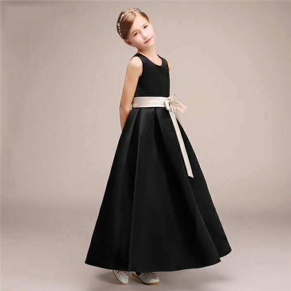 【期間限定！マスクプレゼント中】子供 ドレス 140 ロング 女の子 ワンピース ピアノ発表会 バイオリン 子供服 ピアノコンクール 披露宴 キッズ 中学生 発表会 フォーマルプリンセス七五三 お呼ばれ ブラック【サイズ有120/130/140/150/160】dd996s1s1ze