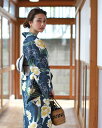 浴衣 レディース 3点セット(浴衣/帯/下駄) 紺 黄色 グ...