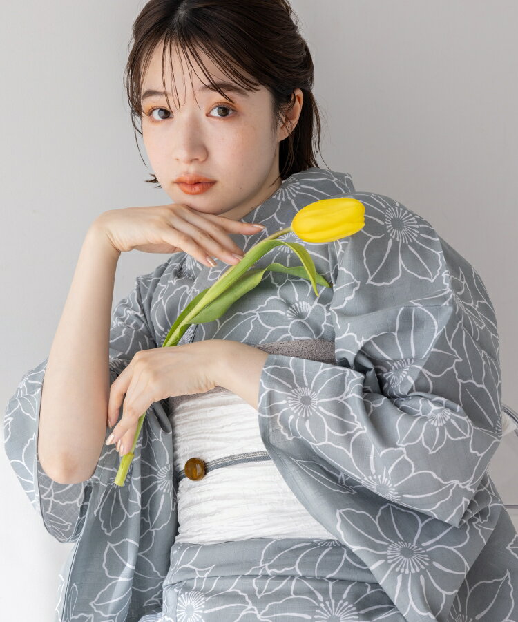 こだわり浴衣 5点セット (浴衣/帯/下駄/腰紐/着付け冊子) 浴衣 レディース 浴衣 セット 変わり織生地 ライトグリーン クレマチス 百合 ゆり