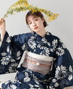 こだわり 浴衣 5点セット (浴衣/帯/下駄/腰紐/着付け冊子) 浴衣 レディース 浴衣 セット ※レース兵児帯は別売り 綿麻 ネイビー ひまわり