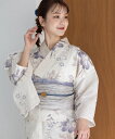 こだわり浴衣 5点セット (浴衣/帯/下駄/腰紐/着付け冊子) 浴衣 レディース 浴衣 セット 変わり織生地 ホワイト系 ライトグレー 百合 ゆり 桔梗 ききょう