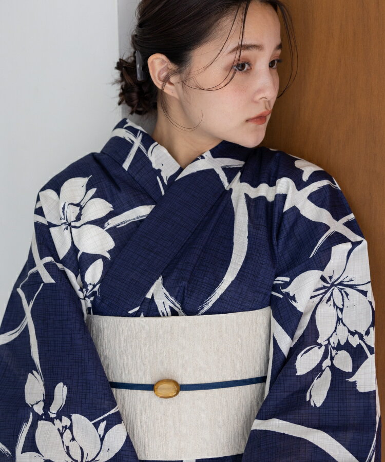 深紺に百合 こだわり浴衣 5点セット (浴衣/帯/下駄/腰紐/着付け冊子) 浴衣 レディ...