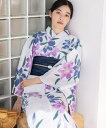 こだわり浴衣 5点セット (浴衣/帯/下駄/腰紐/着付け冊子) 浴衣 レディース 浴衣 セット 変わり織生地 ブルー パープル 百合 ゆり