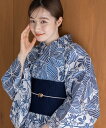 こだわり浴衣5点セット(浴衣/帯/下駄/腰紐/着付け冊子) 綿絽生地 乱絽 ブルー系 萩