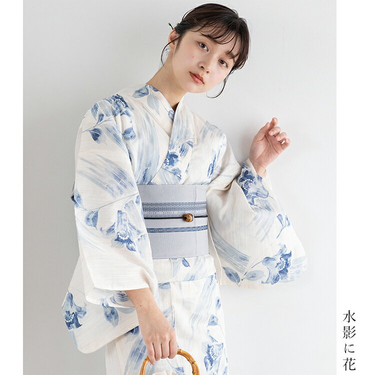 水影に花 こだわり浴衣 5点セット (浴衣/帯/下駄/腰紐/着付け冊子) 浴衣 レディース 浴衣 セット 紺 青 ネイビー ブルー 菊