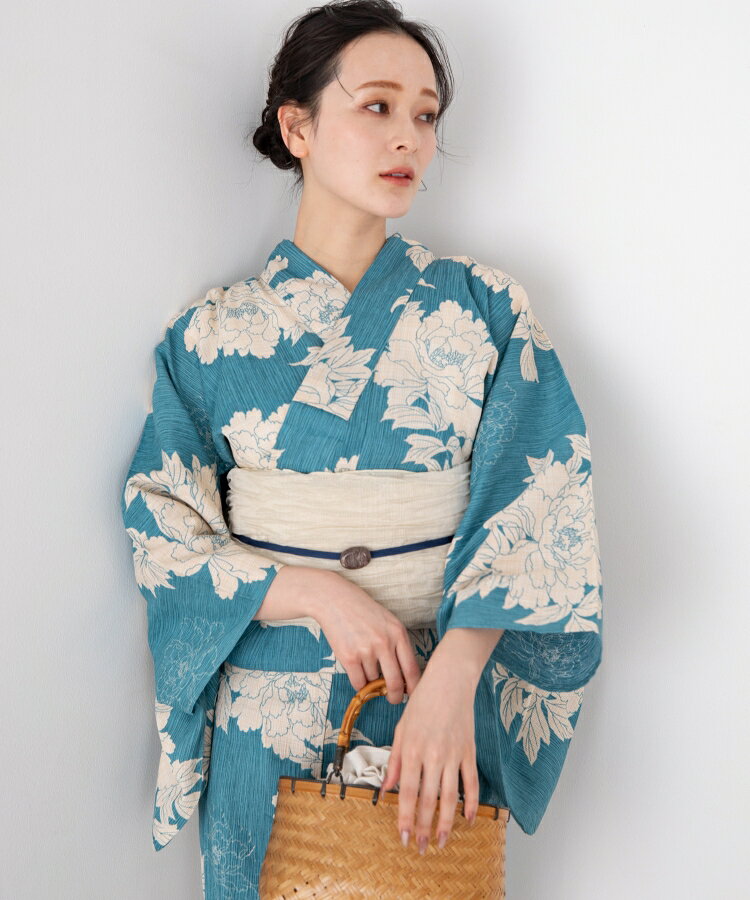 薄藍の牡丹 こだわり浴衣 5点セット (浴衣/帯/下駄/腰紐/着付け冊子) 浴衣 レディ...