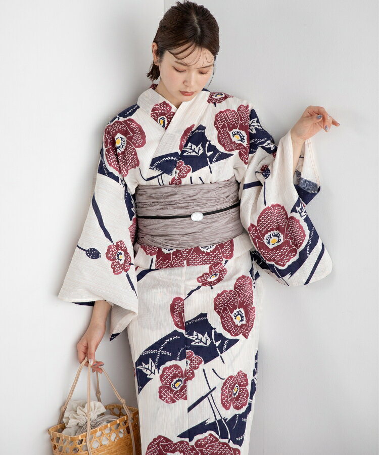 夕茜の椿 こだわり浴衣 5点セット (浴衣/帯/下駄/腰紐/着付け冊子) 浴衣 レディー...