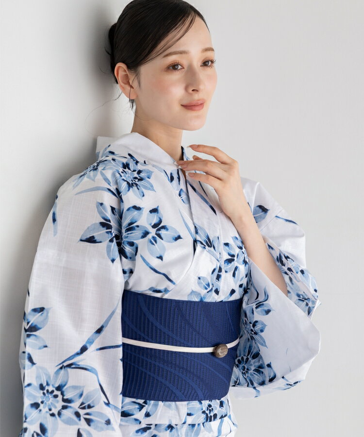 Rakuten - 涼淡の藍花 こだわり浴衣 5点セット (浴衣/帯/下駄/腰紐/着付け冊子)