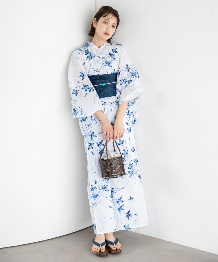 Rakuten - 朝露の涼花 こだわり浴衣 5点セット (浴衣/帯/下駄/腰紐/着付け冊子) 浴衣 レディース 浴衣 セット 紺 青 ネイビー ブルー 菊