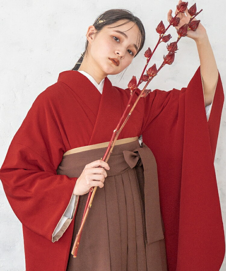 こだわり袴3点セット -ソリッドカラー- レッド