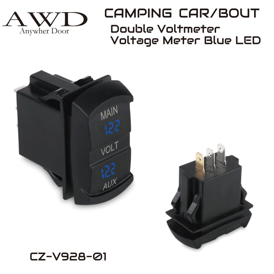 【10/17-10/31まで10％OFFクーポン配布中!!】キャンピングカー/ボート デュアルボルトメーター ブルーLED バイク トレーラー DC12V DIY カスタム 船 CZ-V928-01 送料無料