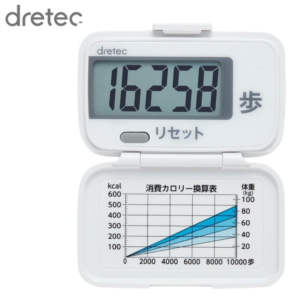 商品詳細 　 　 品番 　　H-233WT 　 　 　 商品名 　　dretec ウォーキングパートナー ホワイト 　 　 　 カラー 　　ホワイト 　 　 　 JANコード 　　4536117024876 　 　 　 注意事項 　　 ※この商品ページでは、ホワイトのみの販売となります。 ※お取寄せ商品につきお急ぎの場合の納期はお問い合わせください。 ※メーカー取り寄せ商品につき、ご注文確定後のキャンセルはお受けいたしかねます。 ※デザイン又は仕様の一部が予告なく変更となる場合がございますのでご了承ください。 ※ご使用の機器やモニターによって実際の商品と色味が異なる場合がございます。予めご了承ください。 　　 　商品詳細 　 　 特徴 　　 ・ベルト等に挟んで使用できる歩数計「ウォーキングパートナー」です。 ・すぐ使えてカンタン操作！大きな画面、大きな数字で見やすいコンパクトサイズの歩数計！ ・蓋裏側には消費カロリー換算表があるので、目標設定や現在のカロリー消費目安が簡単に把握できます。 ・便利なクリップが付いているので、ベルトやカバンなどに取り付けることが可能です。 　　 　 　 　 品番 　　H-233WT 　 　 　 商品名 　　dretec ウォーキングパートナー ホワイト 　 　 　 カラー 　　ホワイト 　 　 　 サイズ(約) 　　W56 × D29 × H38mm 　 　 　 電源 　　アルカリボタン電池 LR1130×1 　 　 　 電池寿命(約) 　　1年 　 　 　 表示方法 　　液晶デジタル5桁 　 　 　 検出方法 　　振子式 　 　 　 歩数 　　1〜99,999歩 　 　 　 歩数精度 　　±3%以内(振動試験機による) 　 　 　 重量(約) 　　22g 　 　 　 JANコード 　　4536117024876 　 　 　 注意事項 　　 ※この商品ページでは、ホワイトのみの販売となります。 ※お取寄せ商品につきお急ぎの場合の納期はお問い合わせください。 ※メーカー取り寄せ商品につき、ご注文確定後のキャンセルはお受けいたしかねます。 ※デザイン又は仕様の一部が予告なく変更となる場合がございますのでご了承ください。 ※ご使用の機器やモニターによって実際の商品と色味が異なる場合がございます。予めご了承ください。 　　 　