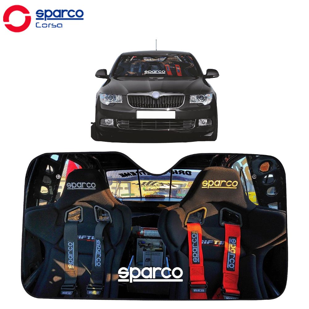 Rakuten - SparcoCORSA サンシェード Mサイズ SPC1717M_J 日除け 日よけ フロント 窓ガラス 遮熱 遮光 カーシェード 夏 日差し スパルコ SPARCO シート スポーツ柄