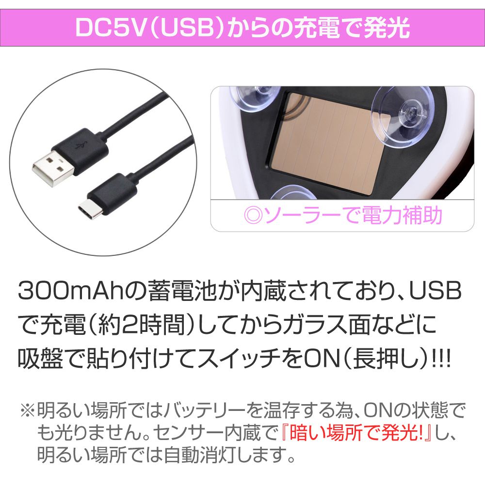 ハート型 LEDイルミネーション 充電式 全4カラー CZ-CD17 車 イルミ LED ウィンドウ 窓 ハート ピンク ブルー レッド カーデコレーション カーアクセサリー かわいい おしゃれ デコレーション 軽自動車 ミニバン 軽バン 自動車 旧車 キャンピングカー 装飾