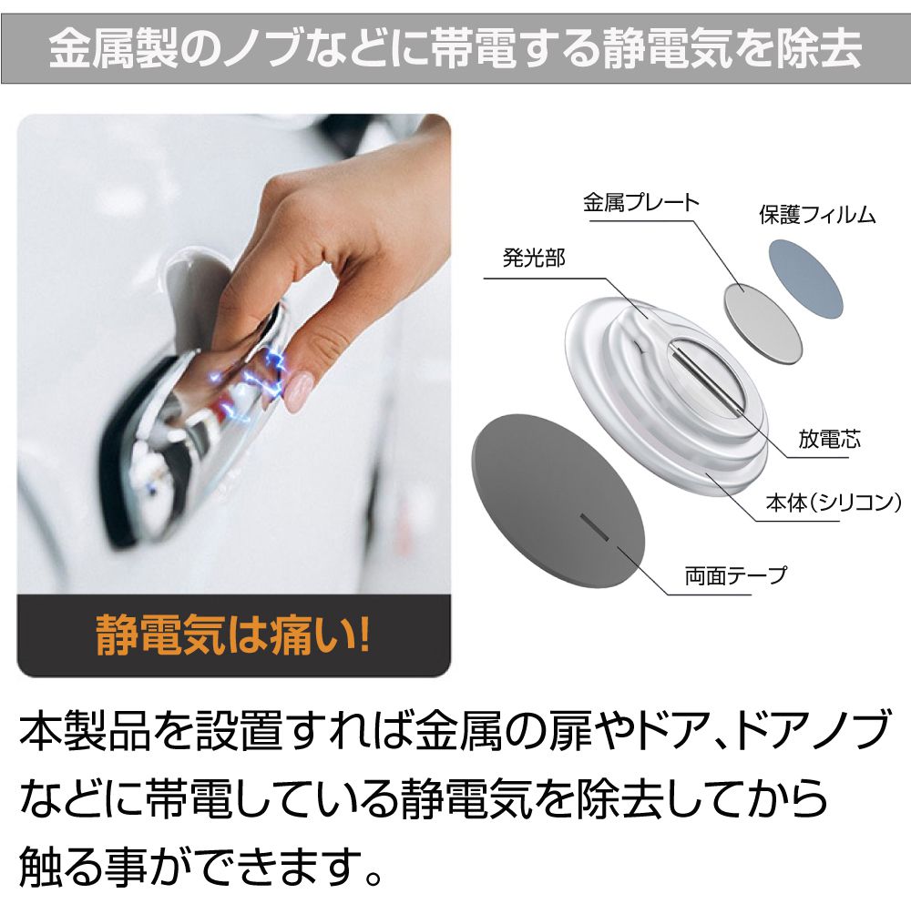 丸形 静電気リムーバー 4個入 CZ-ERMO4 静電気 除去 グッズ 貼り付けタイプ 静電気防止 静電気防止グッズ 静電気除去グッズ 防止 放電 ドアノブ 車 カー用品 扉 ドア 車ドア 便利グッズ 冬 乾燥 gracetrim-10006799 グレーストリム楽天市場店 サンプル画像3
