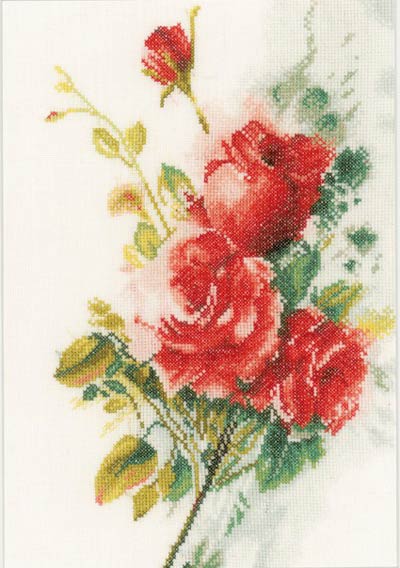 メール便送料無料 クロスステッチ 刺繍キット Lanarte／ラナーテ Red roses bouquet／赤いバラのブーケ リネン30ct(6目/cm) 花 クロスステッチキット ししゅう 刺繍