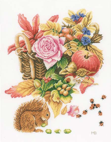 メール便送料無料 クロスステッチ 刺繍キット Lanarte／ラナーテ リスと秋のバスケット マロリン・バスティン 27ct(5.2目/cm) 動物 植物 クロスステッチキット ししゅう 刺繍