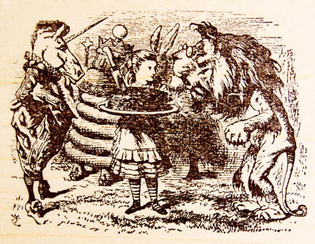 ラバースタンプ 鏡の国のアリス Alice and the Plum Cake テニエル画 木の持ち手 【ウッドマウント】 ..