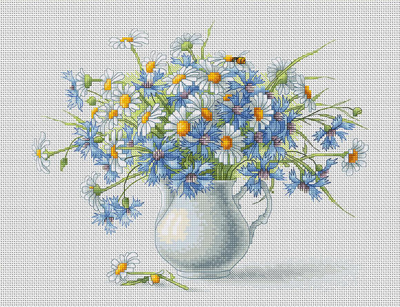樂天商城 - クロスステッチ 刺繍キット ルーカス Luca-S ヤグルマギクとカモミール 16ct 花 静物 クロスステッチキット ししゅう 刺繍