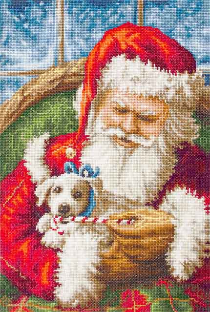 メール便送料無料 クロスステッチ 刺繍キット ルーカス Luca-S サンタクロースと子犬 16ct イージーカウントアイーダ使用 クリスマス クロスステッチキット ししゅう 刺繍