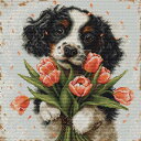 メール便送料無料 クロスステッチ 刺繍キット ルーカス Luca-S コッカースパニエルの子犬 16ct 動物 植物 チューリップ クロスステッチキット ししゅう 刺繍