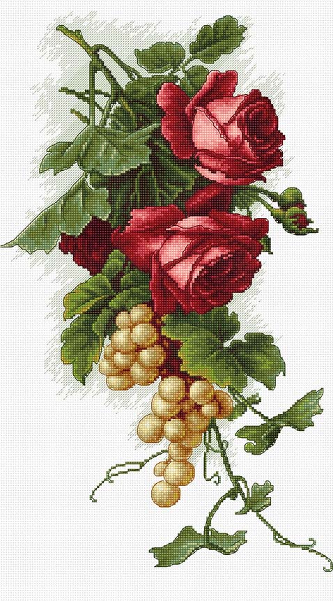 Rakuten - メール便送料無料 クロスステッチ 刺繍キット ルーカス Luca-S 赤いバラとブドウ 18ct 花 果物 植物 クロスステッチキット ししゅう 刺繍